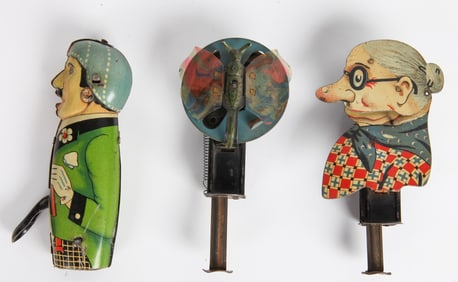 (3) PENNY TOY SPARKERS: BUTTERFLY & FIGURAL, 1930's