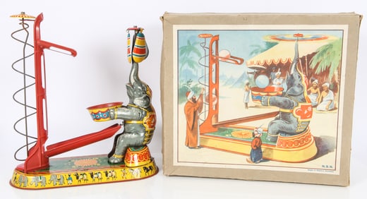 VINTAGE ELEPHANT WIND-UP TOY with ORIGINAL BOX