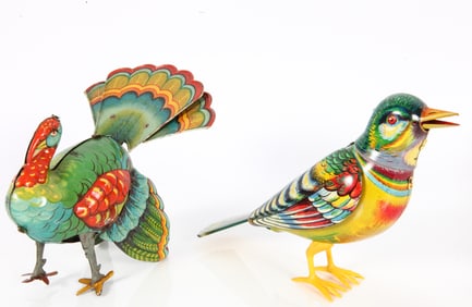 (2) VINTAGE GERMAN WIND-UP BIRD TOYS