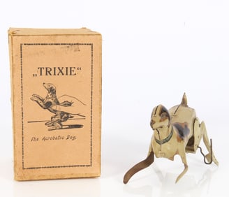 GERMAN TIN "TRIXIE" ACROBATIC DOG TOY - ORIGINAL BOX