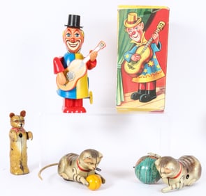 (4) GERMAN TIN WIND-UPS, KOHLER CATS & CLOWN
