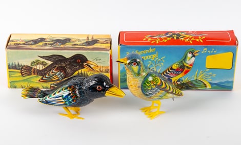 (2) KOHLER WIND-UP TIN LITHO BIRDS - ORIGINAL BOXES