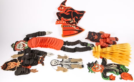 LARGE LOT OF VINTAGE HALLOWEEN HONEYCOMB DECORATIONS