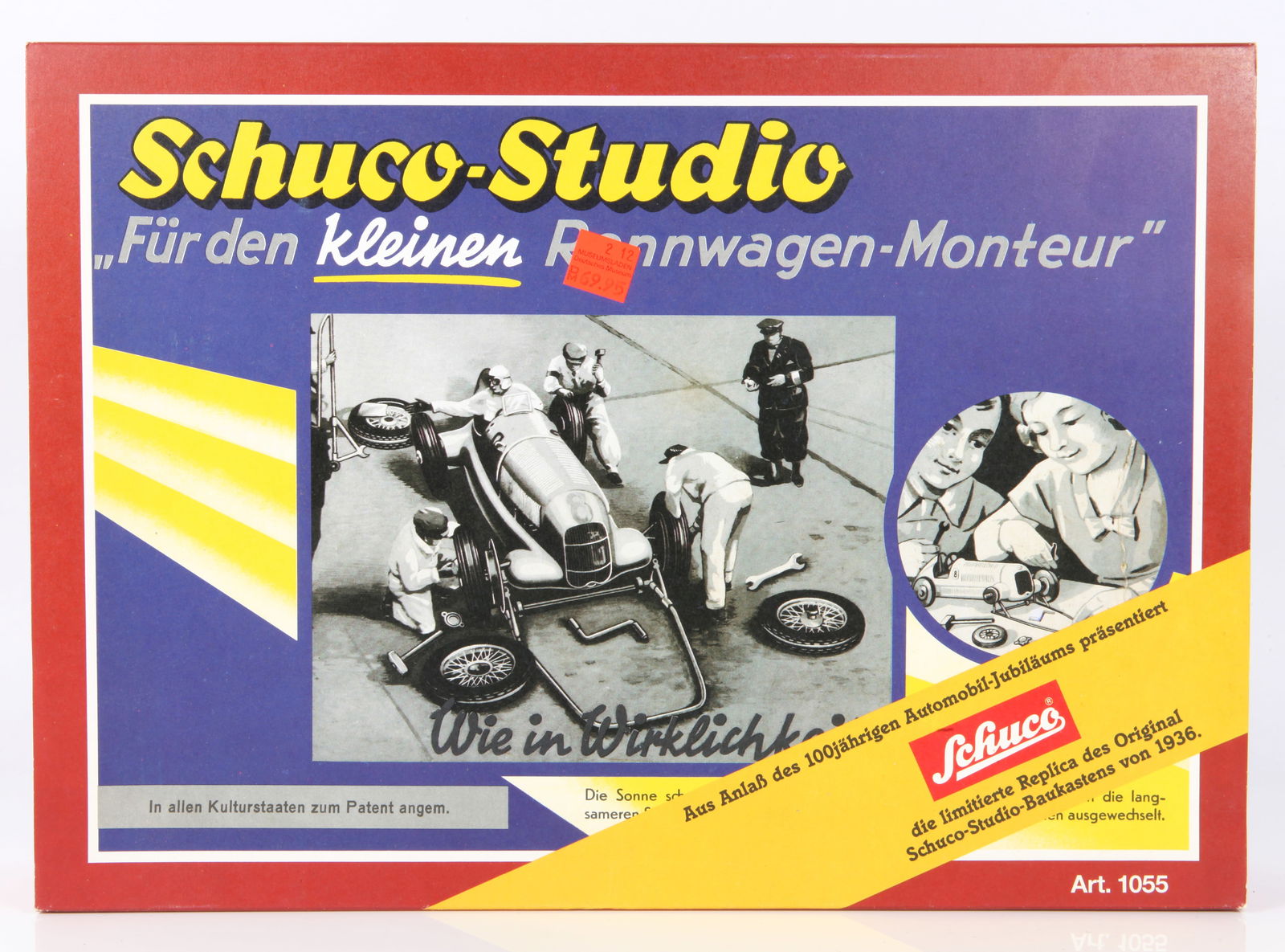 SCHUCO - STUDIO RACE CAR #1055: Mechanical toy, Art. 1055; new in box, complete with clockwork car and all accessories; 9 3/4" x 13 3/4", EX-NM