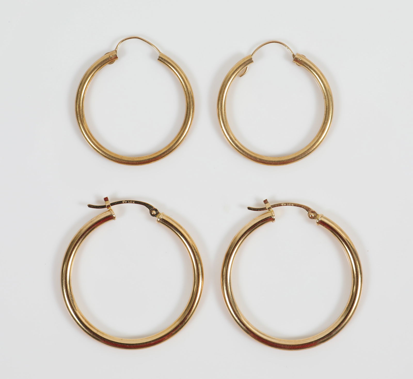 (2) PAIR 14K GOLD HOOP EARRINGS (1 of 4)