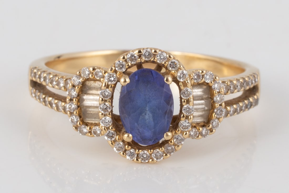14K BLUE STONE RING WITH ACCENT DIAMONDS (1 of 5)