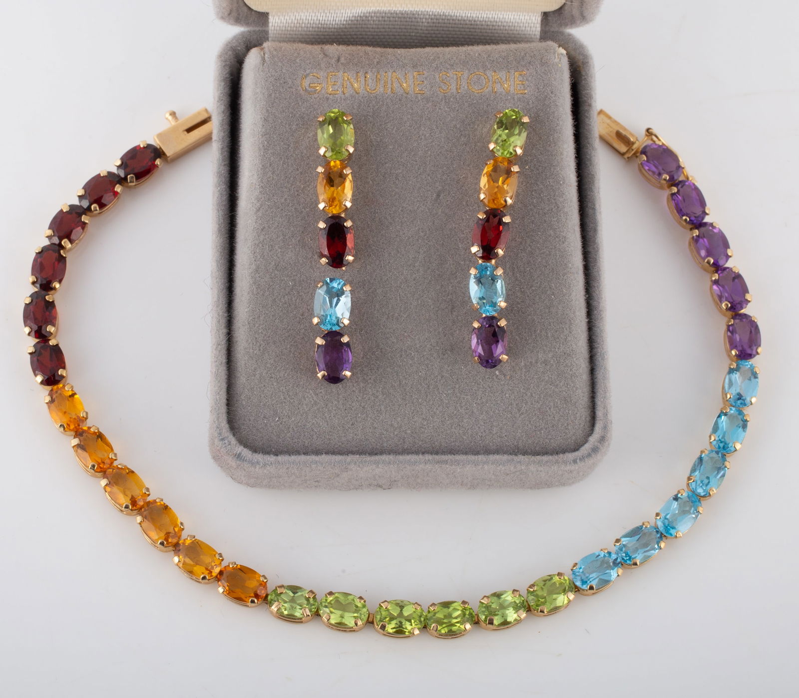 MULTI-COLORED GOLD GEMSTONE BRACELET & EARRINGS (1 of 6)