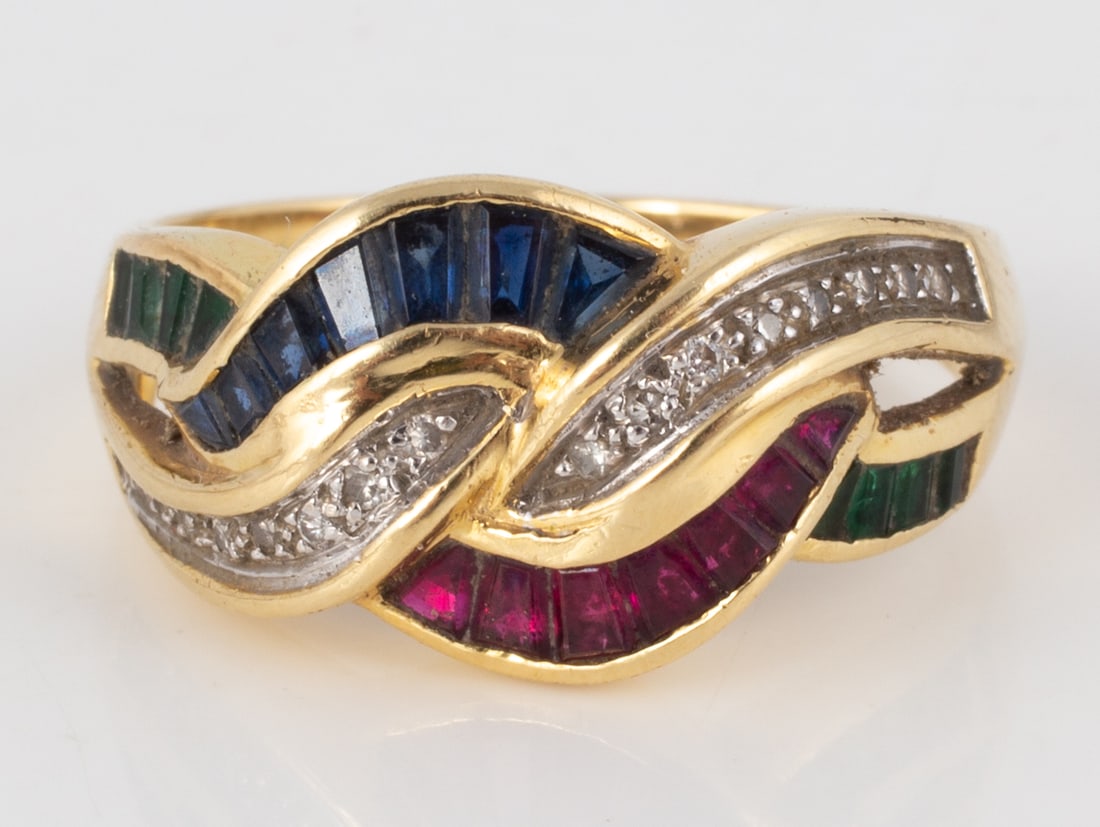 18k BRAIDED FORM GEMSTONE RING (1 of 5)