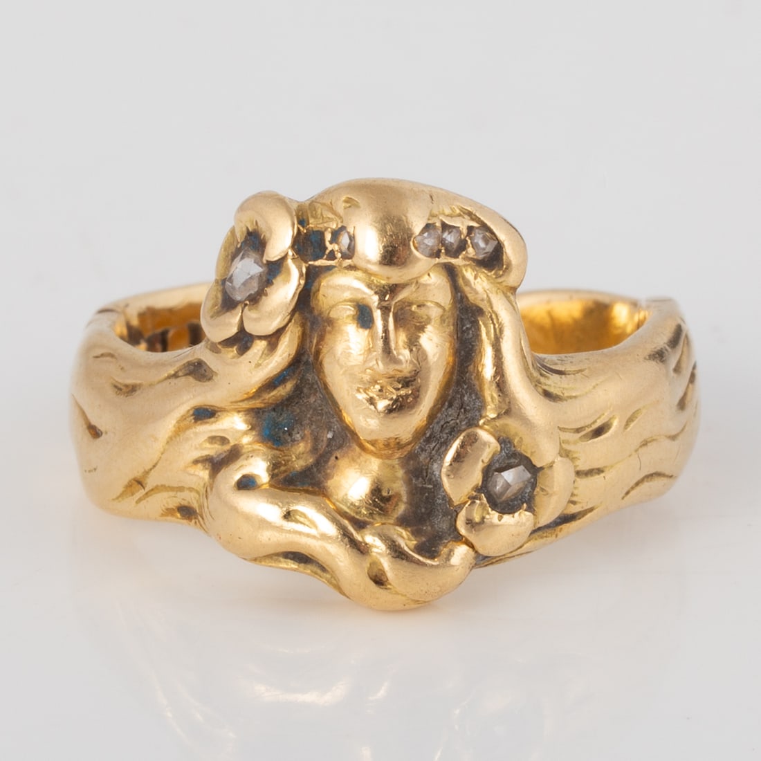 GOLD ART NOUVEAU WOMAN FACE RING (1 of 7)