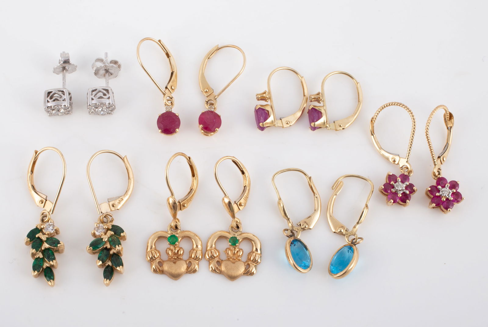 (7) PAIR 14K & 10K & GEMSTONE EARRINGS - PIERCED (1 of 10)