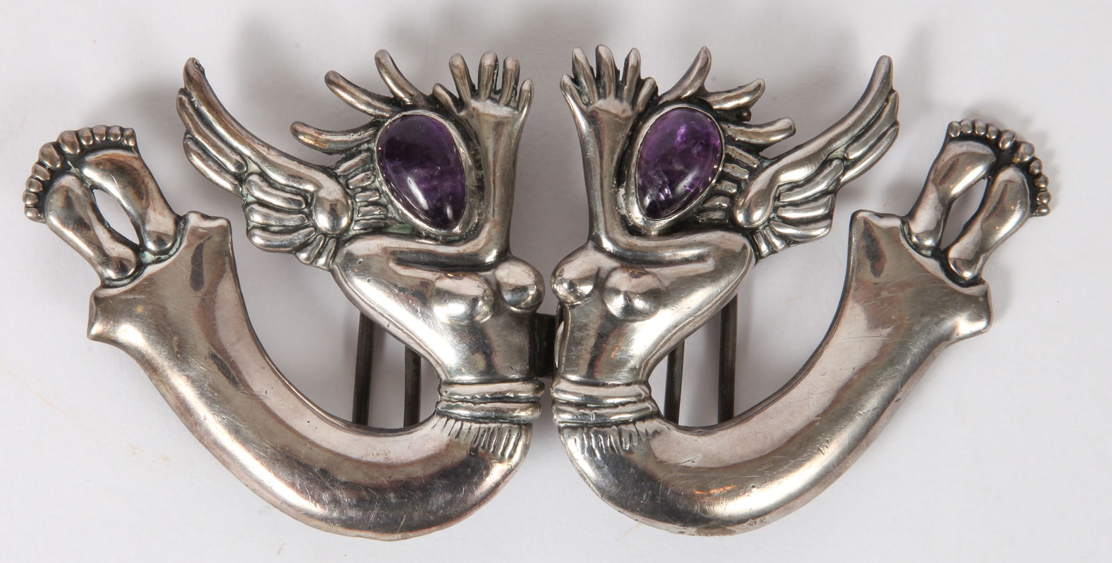 HUBERT HARMON STERLING & AMETHYST ANGEL BUCKLE (1 of 11)