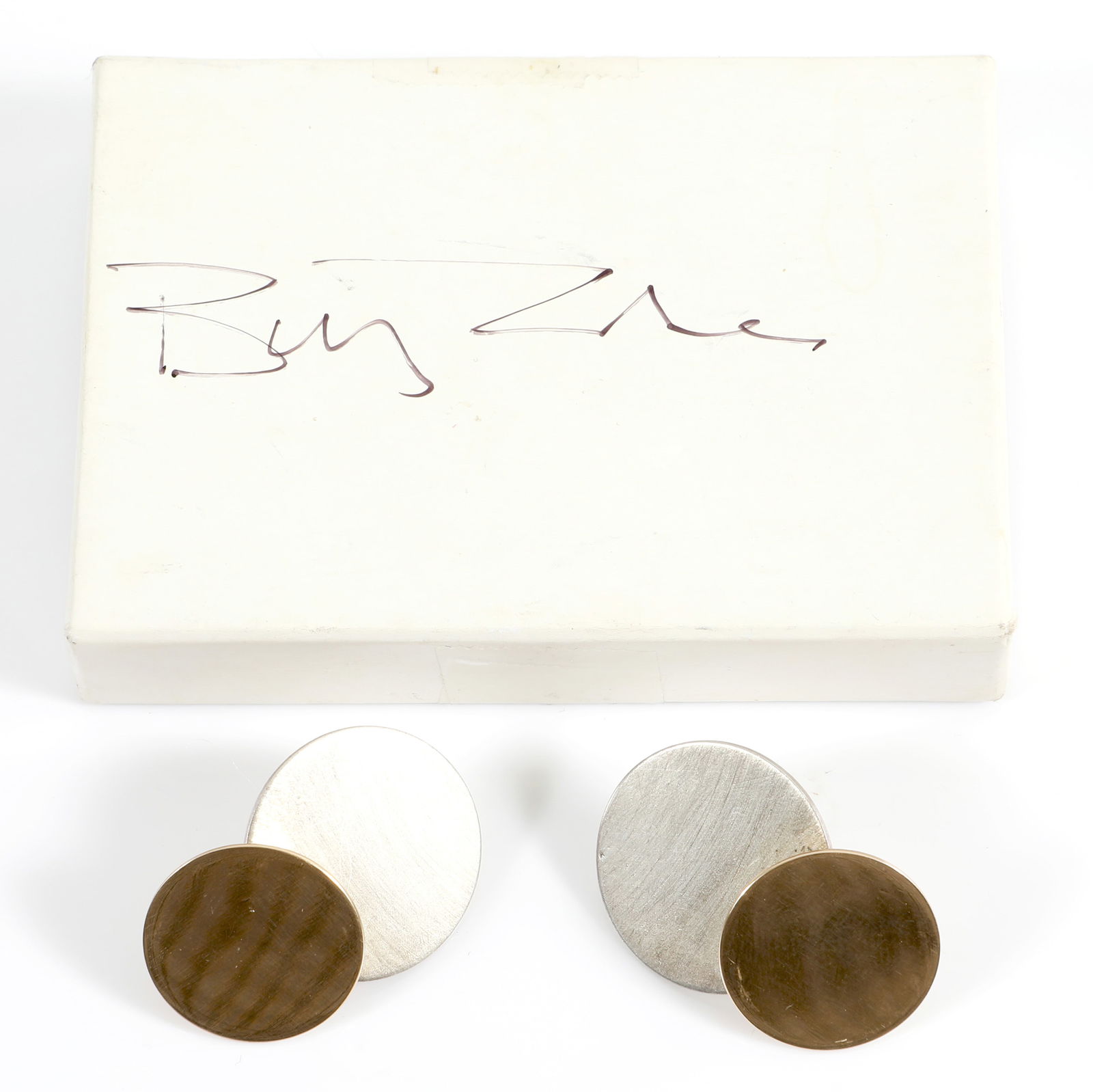 BETTY COOKE 14K & STERLING MODERNIST DISC EARRINGS with SIGNED BOX (1 of 8)