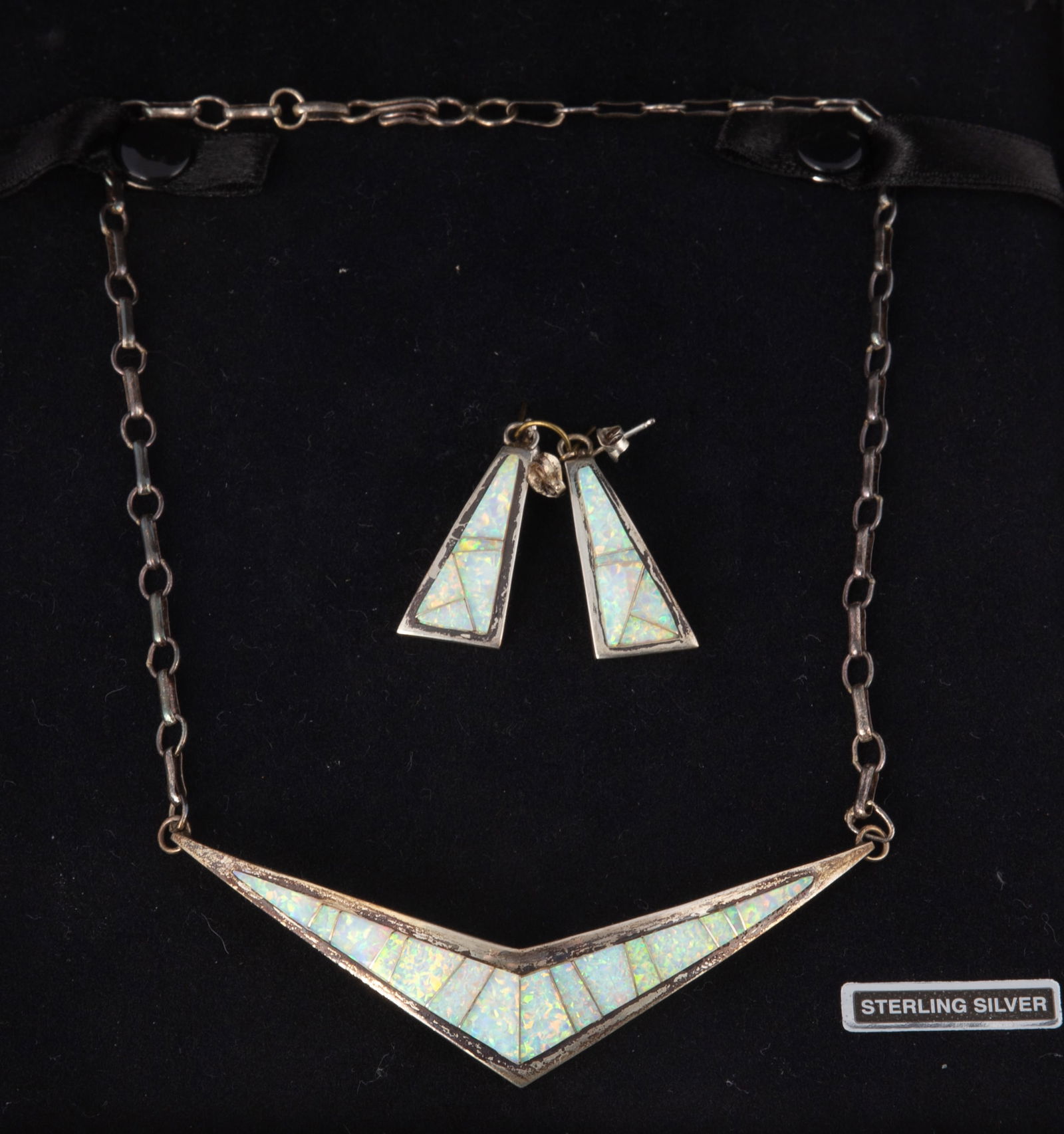 J. NELSON STERLING & SYNTHETIC OPAL NECKLACE & EARRINGS (1 of 5)