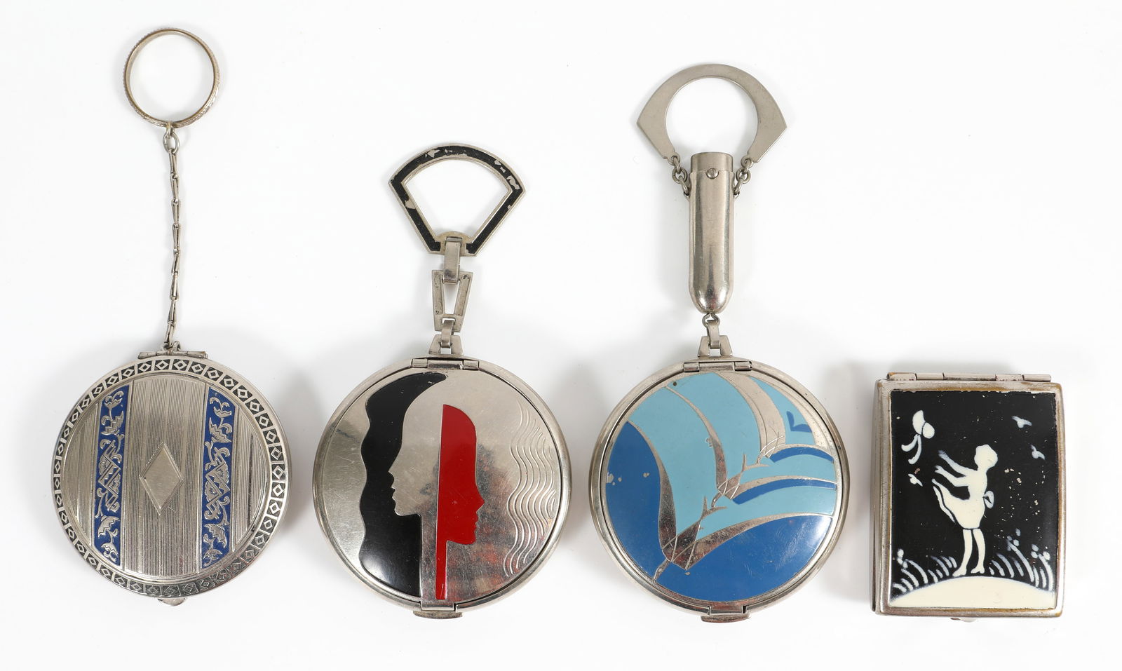 (4) VINTAGE COMPACTS, ENAMELED SILVER TONE (1 of 17)