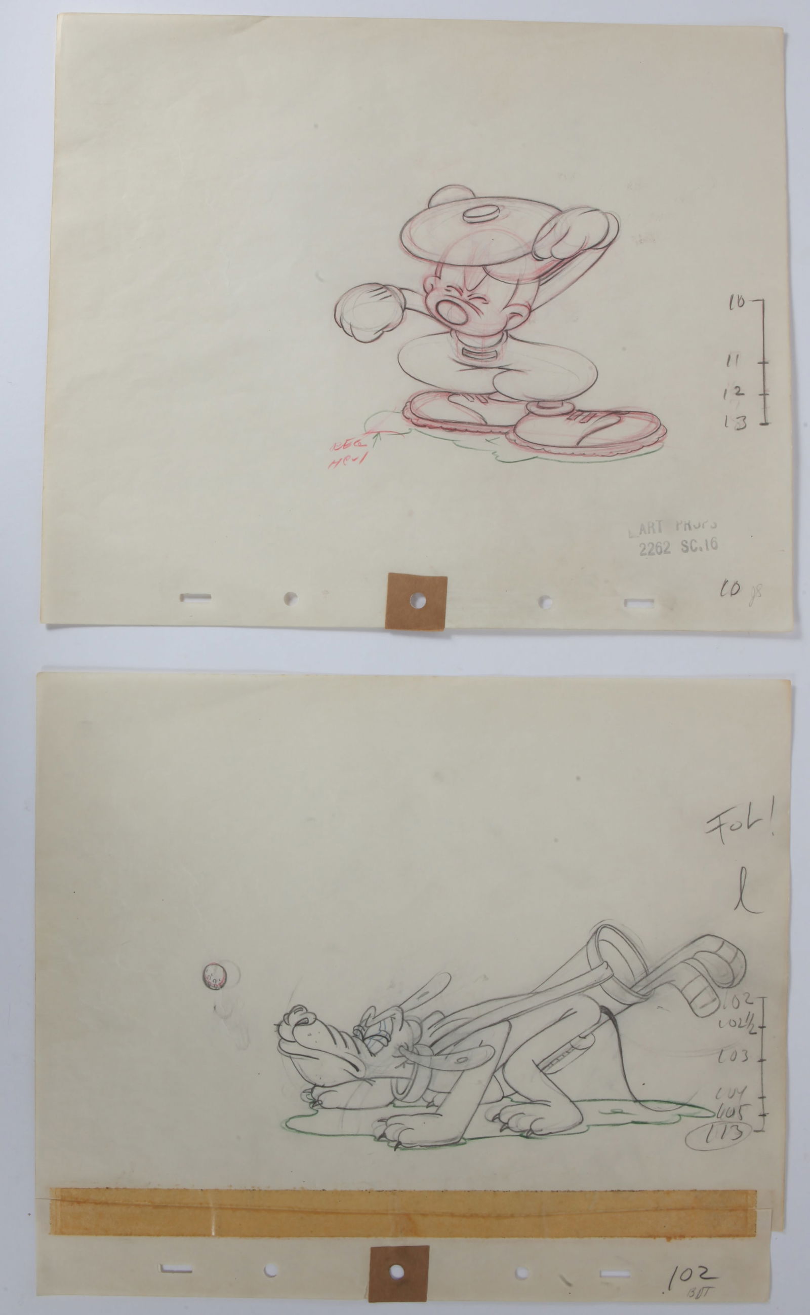 (2) VINTAGE DISNEY 12 FIELD ANIMATION DRAWINGS (1 of 9)