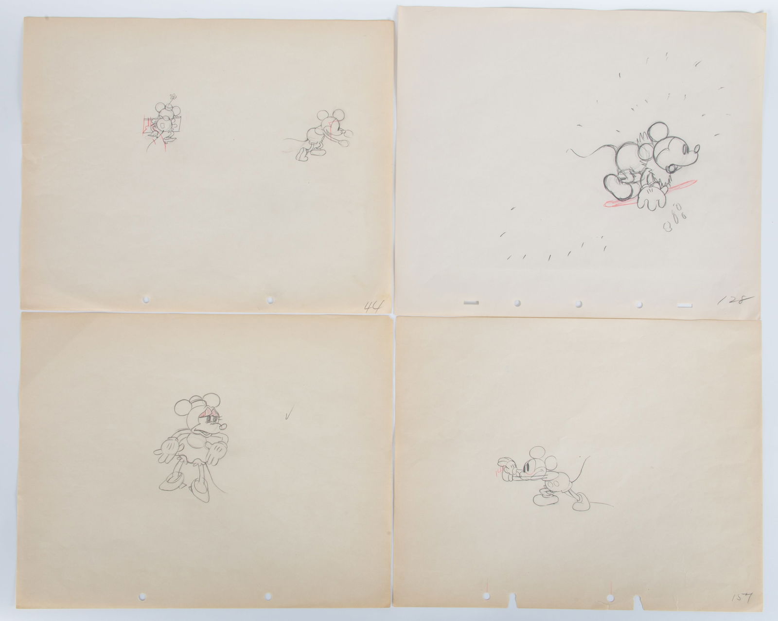 (4) VINTAGE DISNEY 12 FIELD ANIMATION DRAWINGS - MICKEY & MINNIE MOUSE (1 of 5)