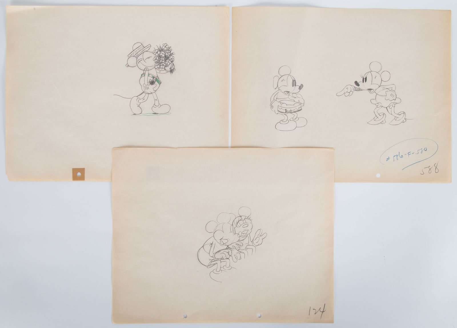(3) VINTAGE DISNEY 12 FIELD ANIMATION DRAWINGS "PUPPY LOVE" (1 of 4)