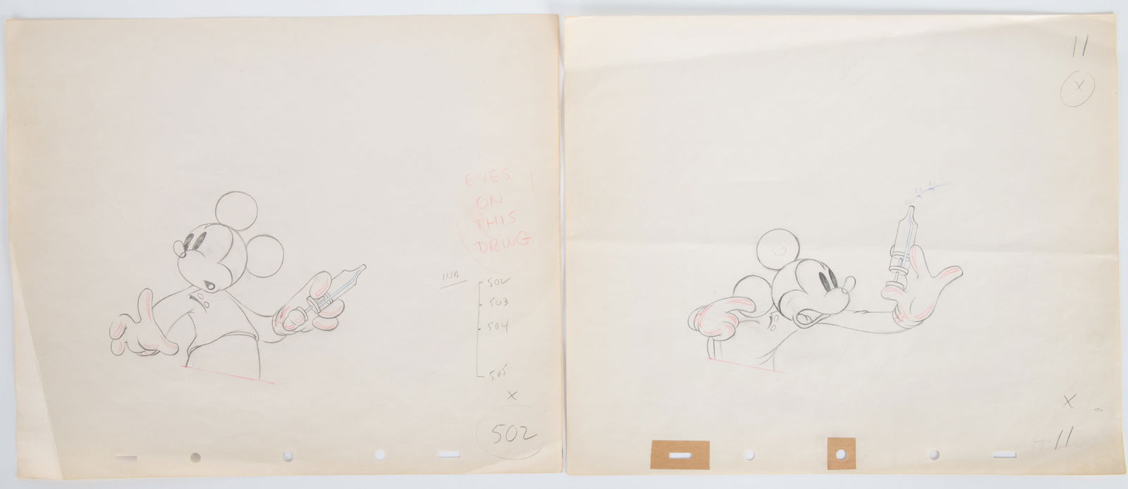 (3) VINTAGE DISNEY 12 FIELD ANIMATION DRAWINGS - MICKEY MOUSE "THE WORM TURNS" (1 of 3)
