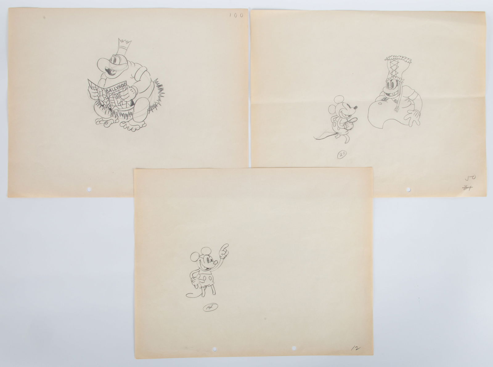 (3) VINTAGE DISNEY 12 FIELD ANIMATION DRAWINGS "TRADER MICKEY" (1 of 4)