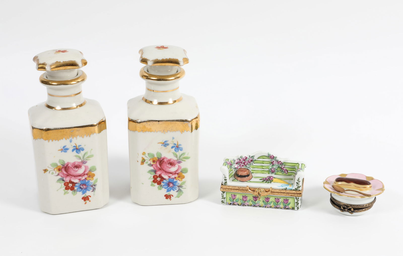 PAIR OF LIMOGES DRESSER BOTTLES, (2) LIMOGES BOXES (1 of 15)