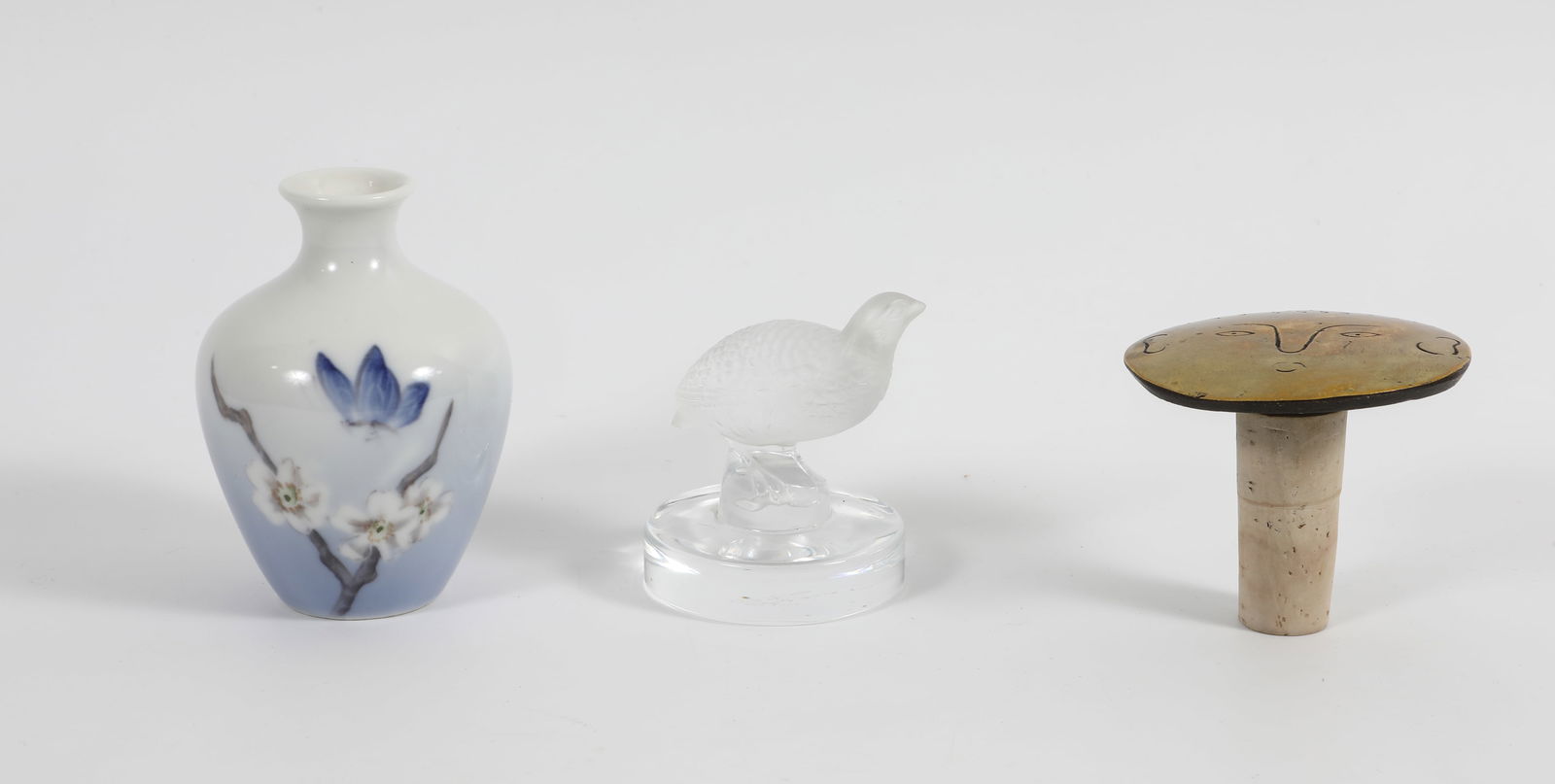 (2) PCS. LALIQUE PAPERWEIGHT & COPENHAGEN CABINET VASE (1 of 10)