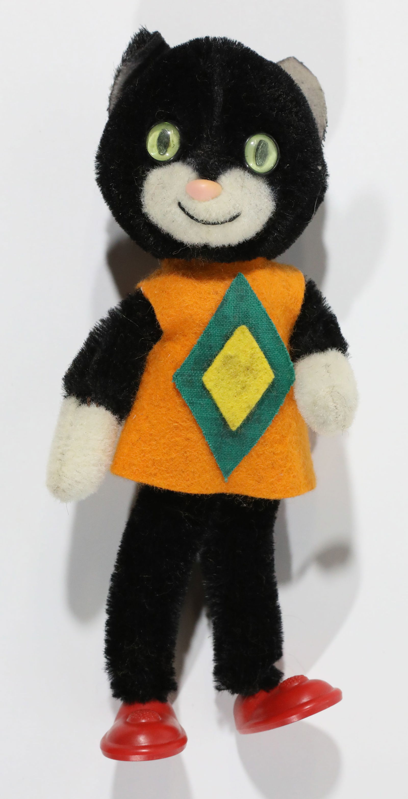 SCHUCO BIGO-FIX TOM CAT BENDY DOLL: Plush, felt clothing, H-7", VG-EX