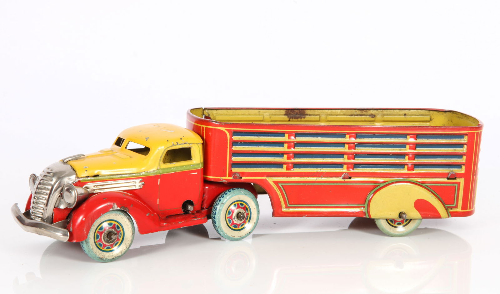 JAPAN MASUDAYA PRE-WAR TIN WIN-UP BONNET STAKE TRUCK (1 of 10)