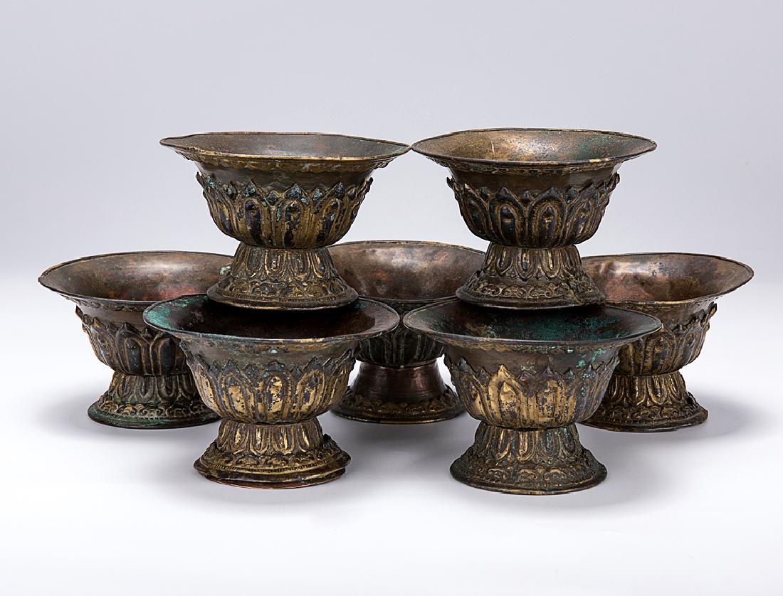 TIBET,MING DYNASTY A GILT-COPPER BUDDHIST WATER BOWLS (1 of 3)