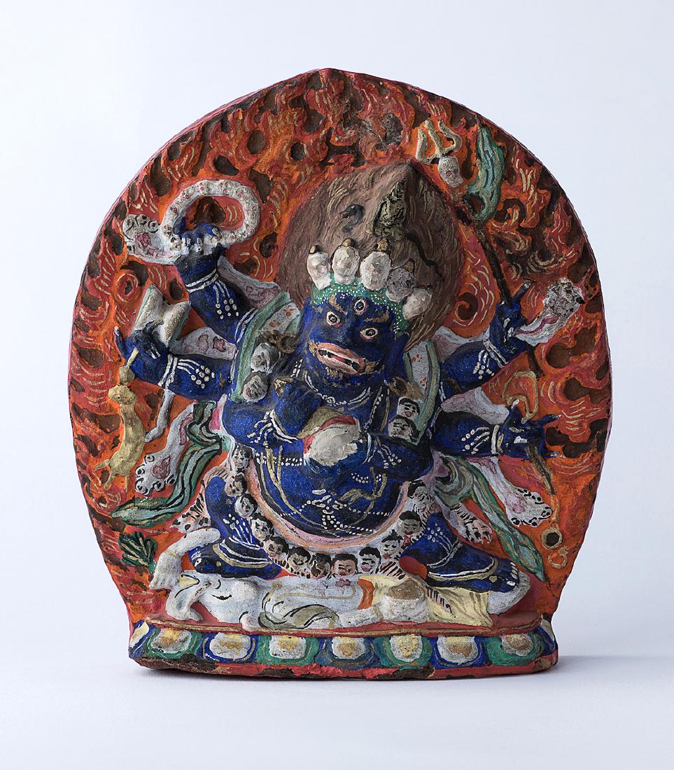 MONGOLIA£¬TIBET,QING DYNASTY A COLOR PAINTED MAHAKALA: QING DYNASTY (1644-1911)£¬MONGOLIA 19TH CENTURY, 13.5 cm.(5 1/3 in.)high 12.5 cm.(5 in.)width