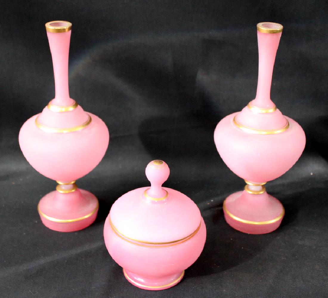 PAIR ANTIQUE 19 CENTURY OPALINE GLASS VASE AND COVER (1 of 9)