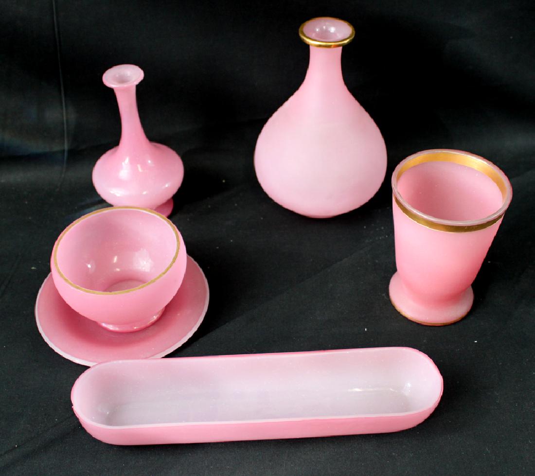 SIX PIECES ANTIQUE 19 CENTURY OPALINE GLASS OBJECTS (1 of 9)