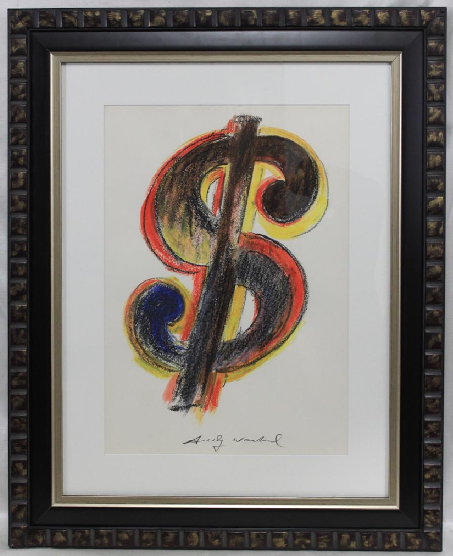 Modern Charcoal on Paper Dollar Symbol Painting Signed (1 of 5)