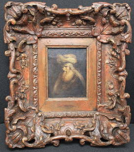 17 Century Dutch Oil Painting Circle of Rembrandt van: 17 Century Dutch Oil Painting Circle of Rembrandt van Rijn Oil Painting Circle of Rembrandt van Rijn (Dutch, 1606-1669) Oil on paper pasted on panel Extremely high quality. The frame is hand carved oa