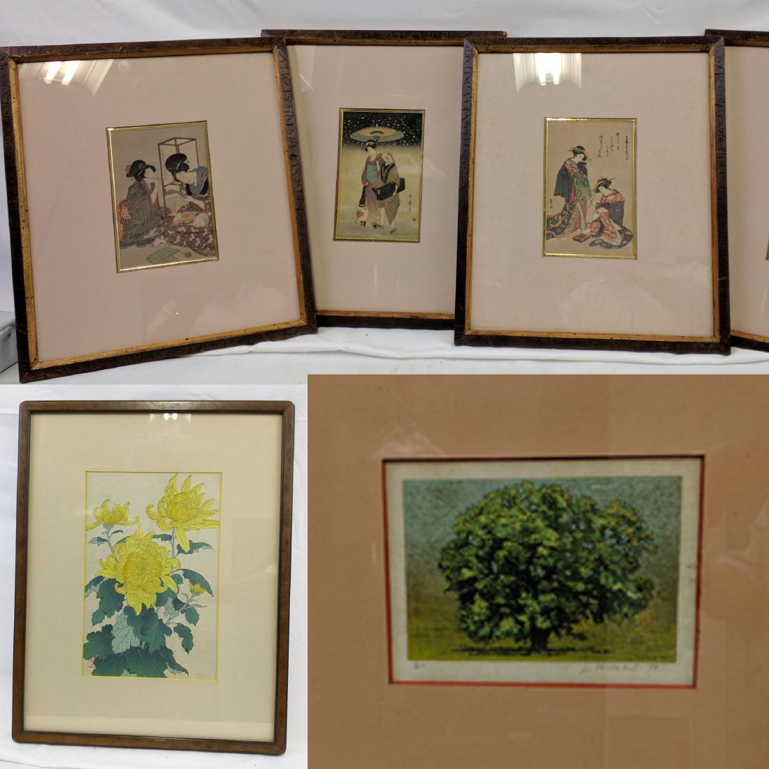 Hoshi,Tree Woodblock & 4 Japanese Woodblock Utamaro (1 of 16)