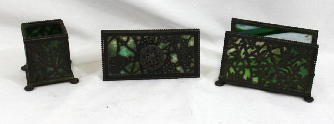 Group of Apollo Studios Bronze and Glass Desk Articles (1 of 5)