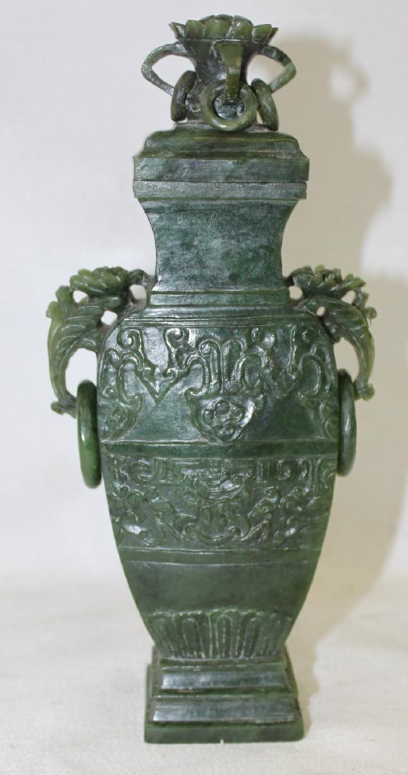 OLD HAND CARVED CHINESE JADE VASE (1 of 7)