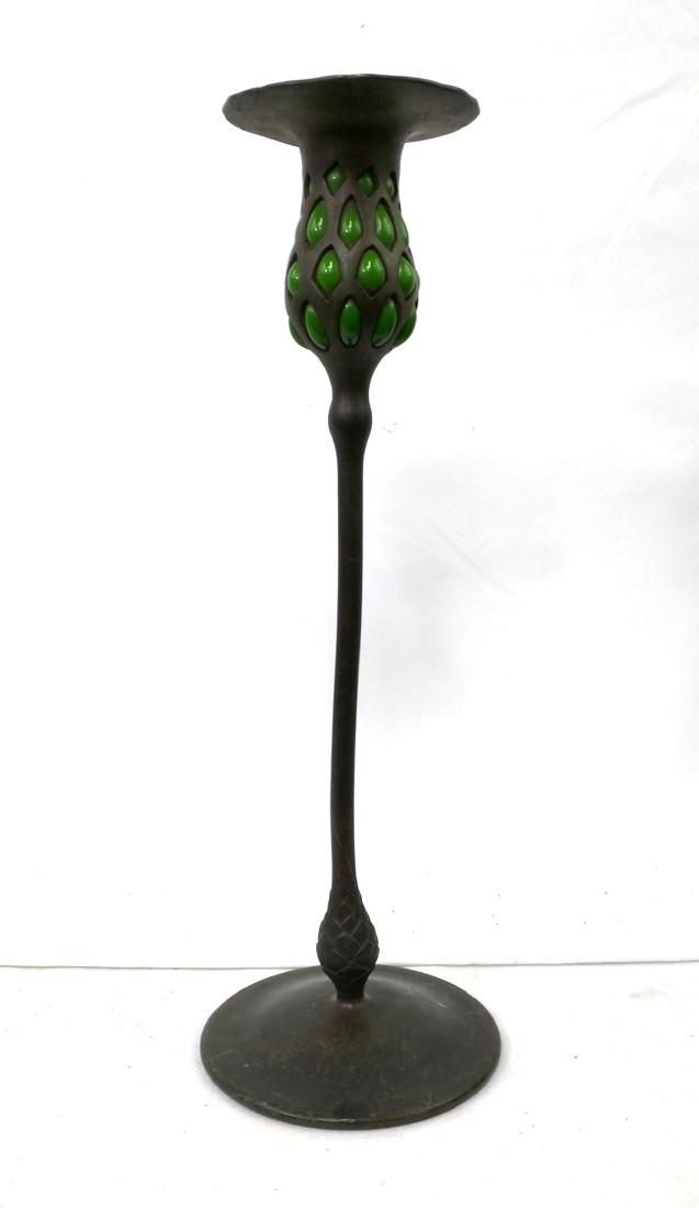 Tiffany Studios Bronze Pineapple Candlestick: Tiffany Studios Bronze Pineapple Candlestick New York, early 20th century, marked "Tiffany Studios New York 14 27370" on bottom Size: ht. 15, base dia. 5 1/8 in. If you would like to receive more deta