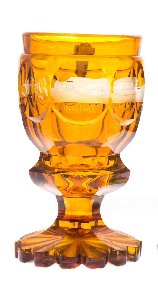 Bohemian Stained Acid Etched Cut to Clear Glass Goblet (1 of 5)