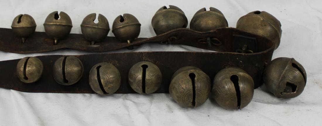 14 Antique Graduated Brass Sleigh Bells on Strap (1 of 5)