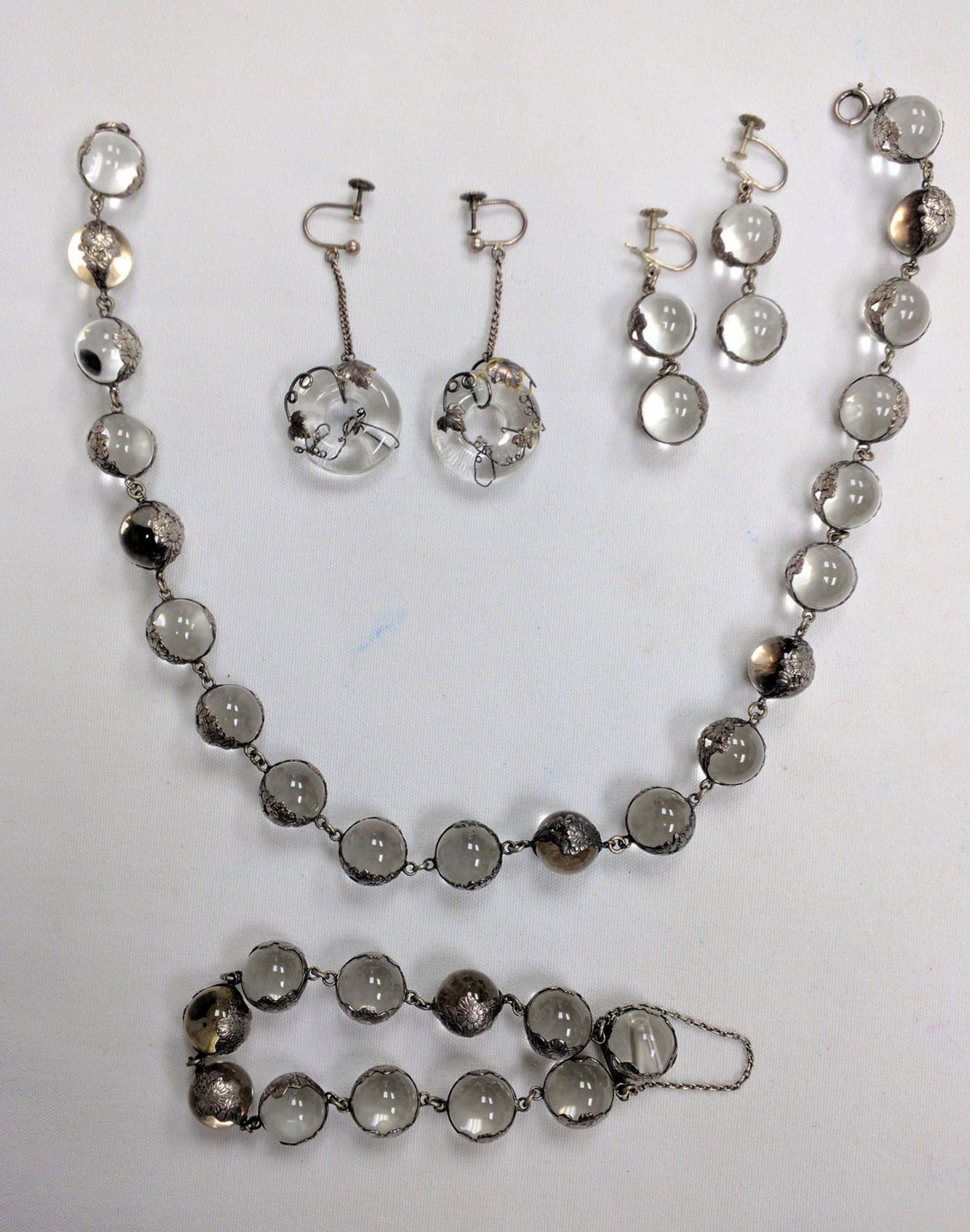 Crystal and Silver Two Pairs Earrings Necklace and (1 of 5)