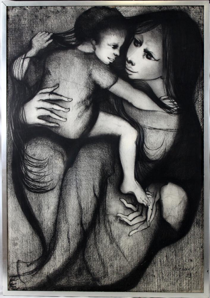 LARGE CHARCOAL ON PAPER PAINTING BY HENRI MICHAUX (1 of 5)