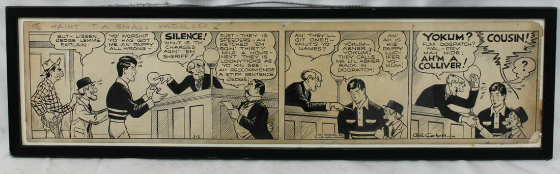 Modern Ink On Paper American Painting By Al Capp: Modern Ink On Paper American Painting By Al Capp (Alfred Gerald Caplin1909-1979) Titled “It a Small World” Signed "Al Capp" in pen lower right Titled in the margin upper left Ink on paper, Size: S