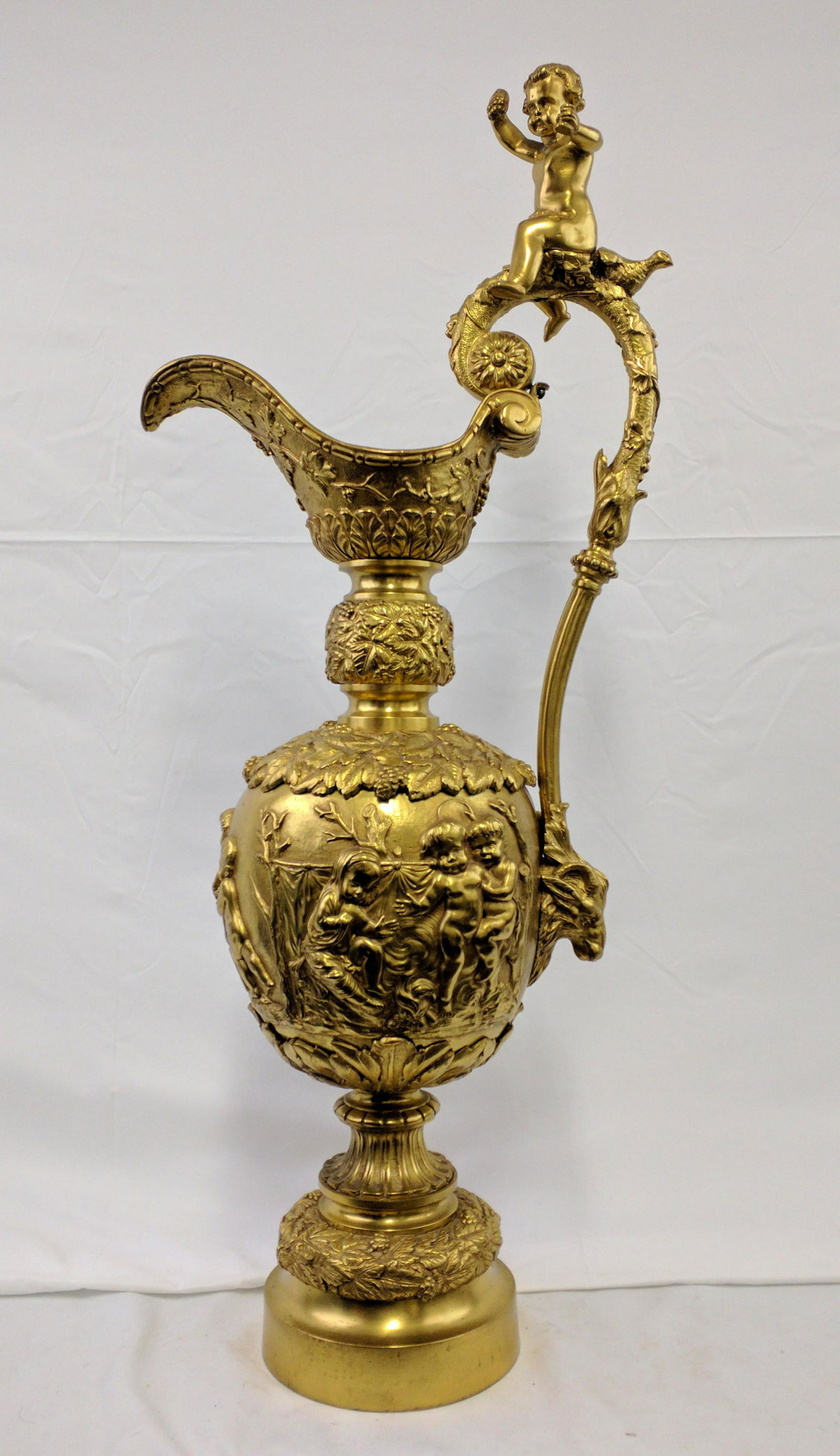Large 19th Century French Gold Plated Bronze Pitcher (1 of 5)