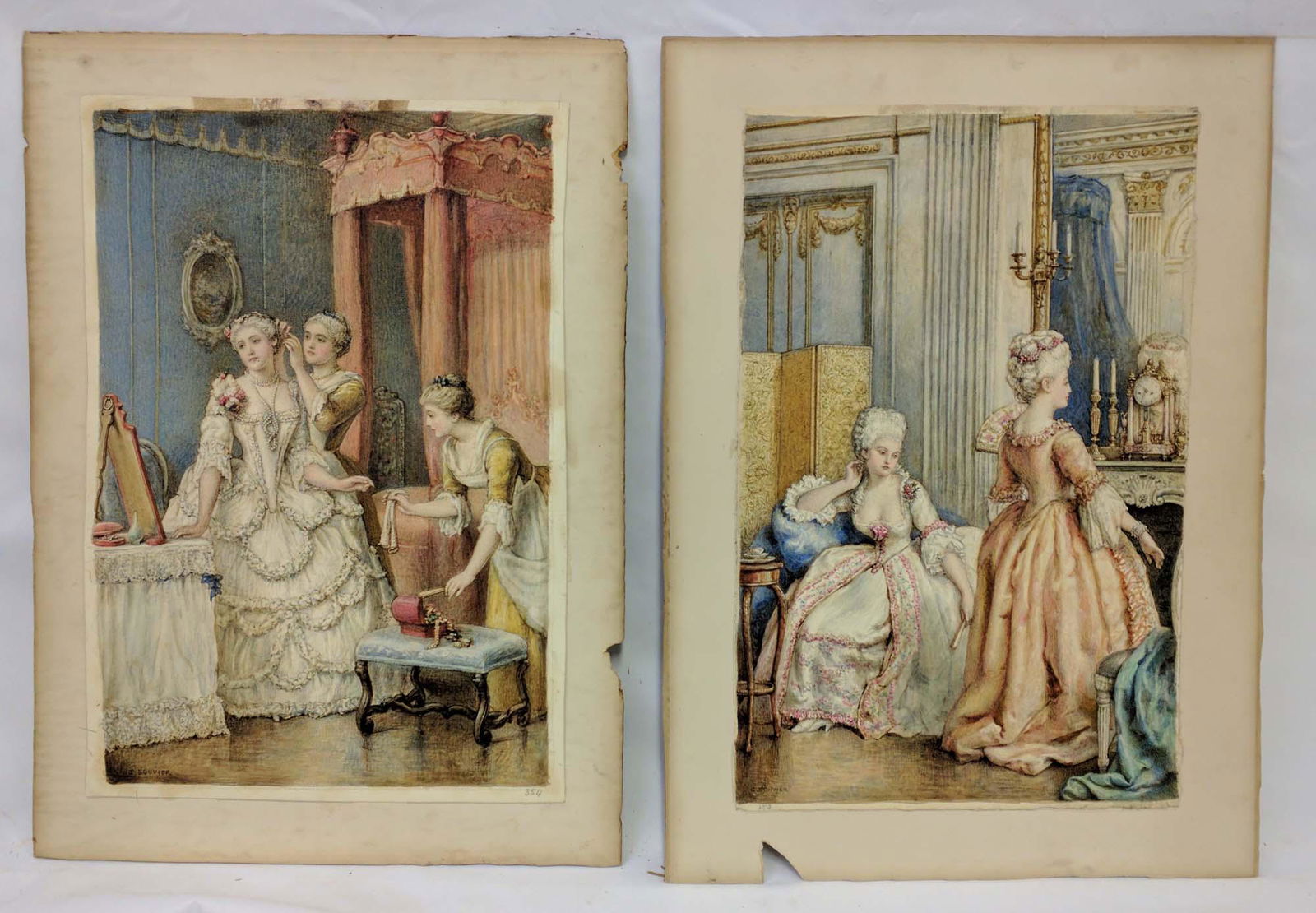 Pair English Watercolor Paintings by G. A. Bouvier (1 of 7)