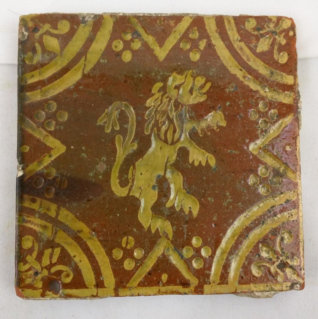 17 Century Tile Lion Red Yellow Belgium Flemish (1 of 3)