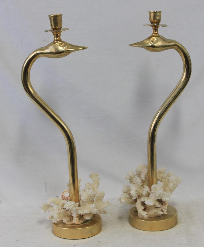 Pair Art Nouveau Brass Single Candle Holder (1 of 6)