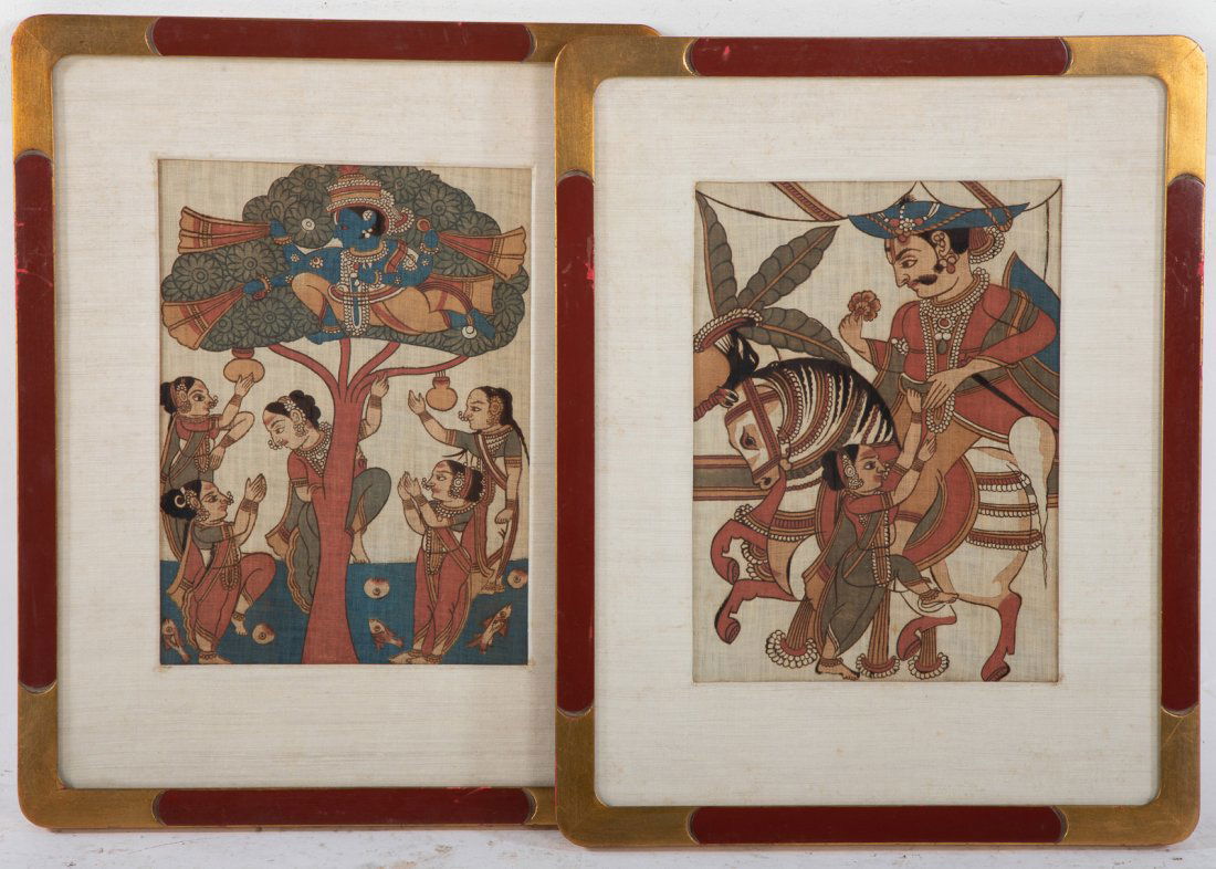 Two Woodblock (Prints) Mughal Style on Fabric (1 of 1)