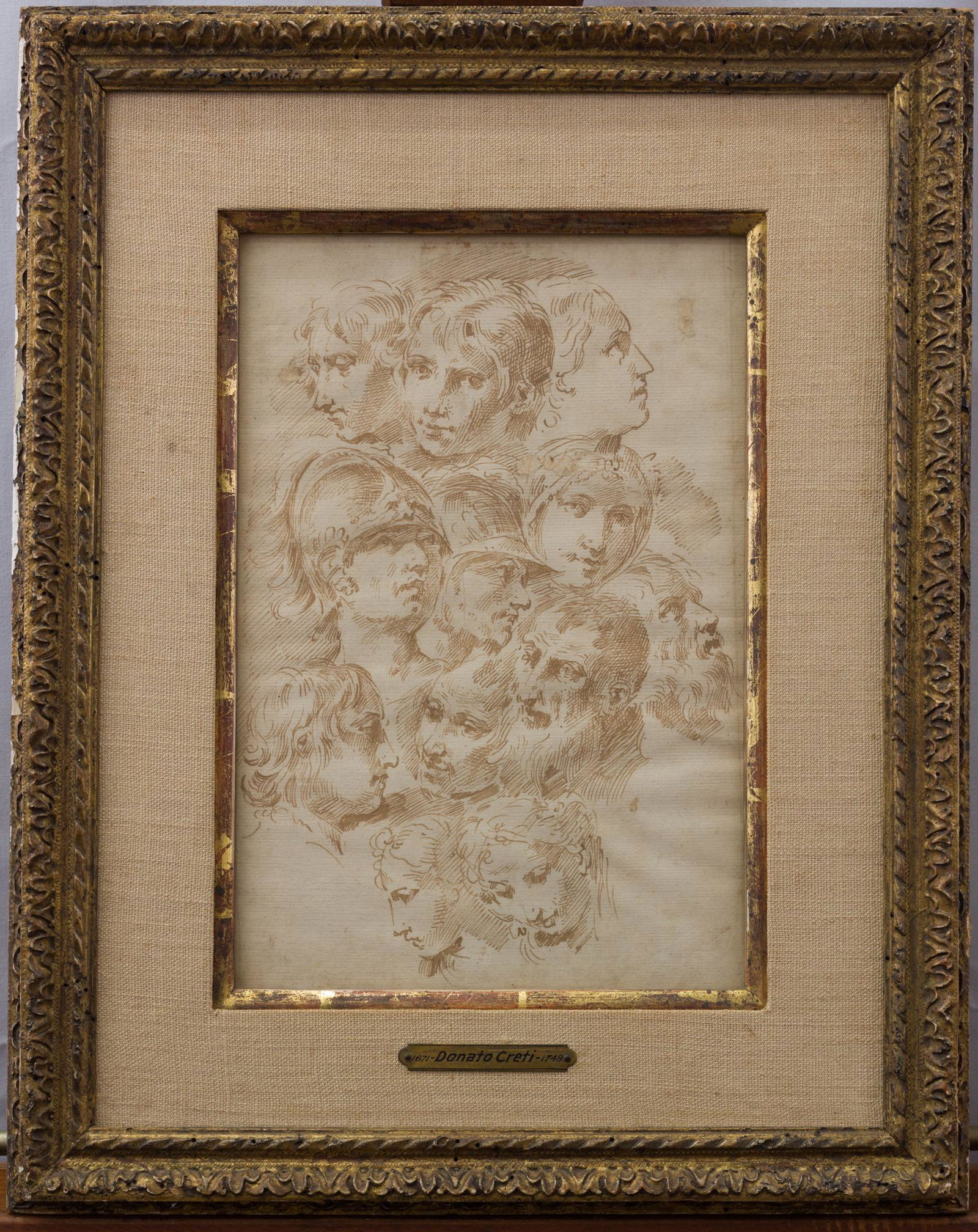 Donato Creti (Cremona 1671-1749 Bologna) - Study of: Donato Creti (Cremona 1671-1749 Bologna) - Study of heads pen and brown ink on paper size: 11 x 7 1/4 in. (sight) frame: 16 1/2 x 13 1/2 in. If you would like to receive more detailed photos, pleas