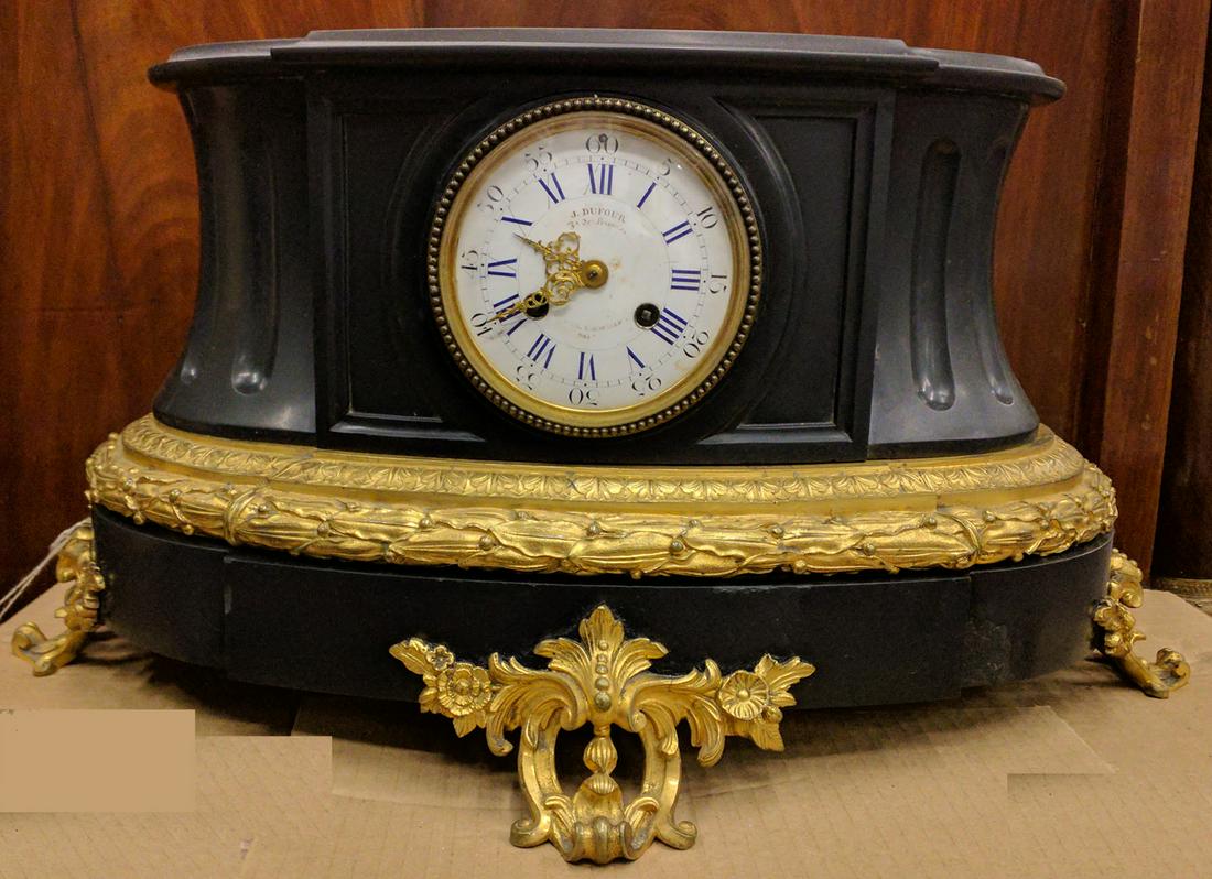 19TH C. FRENCH BLACK MARBLE AND BRONZE CLOCK (1 of 5)