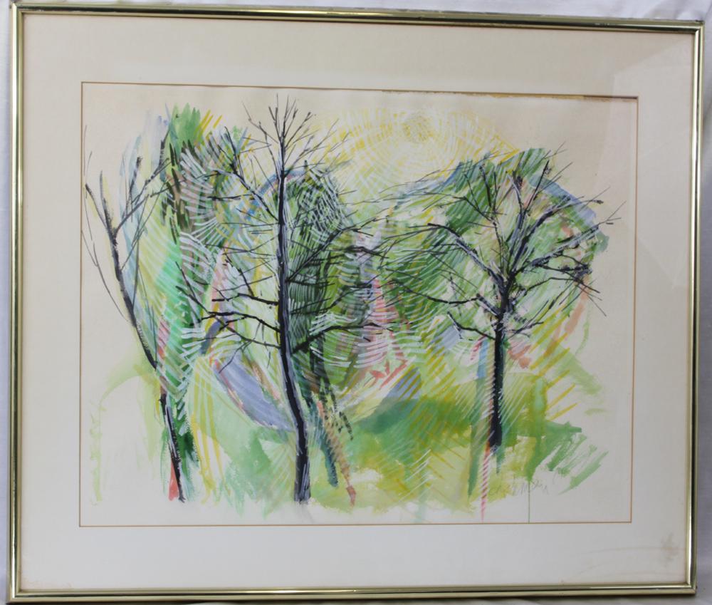 Abstract Forest Scene Watercolor Painting by American (1 of 5)